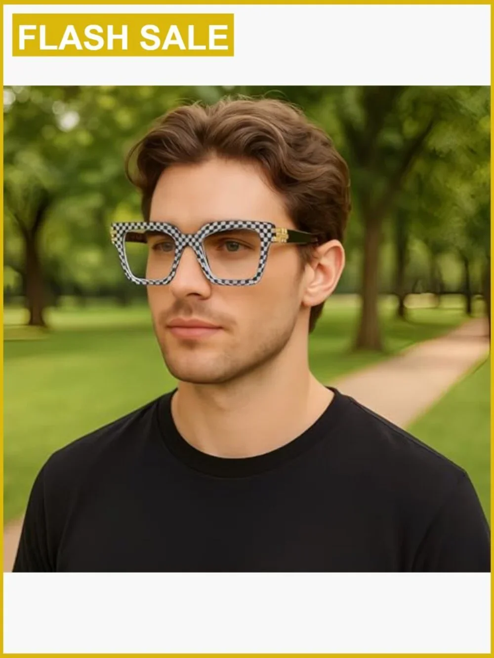 Oversized Square Blue Light Blocking Glasses with Gold Chain
